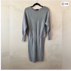 Tahari Grey Off the Shoulder Knit Mini Sweater Dress Medium